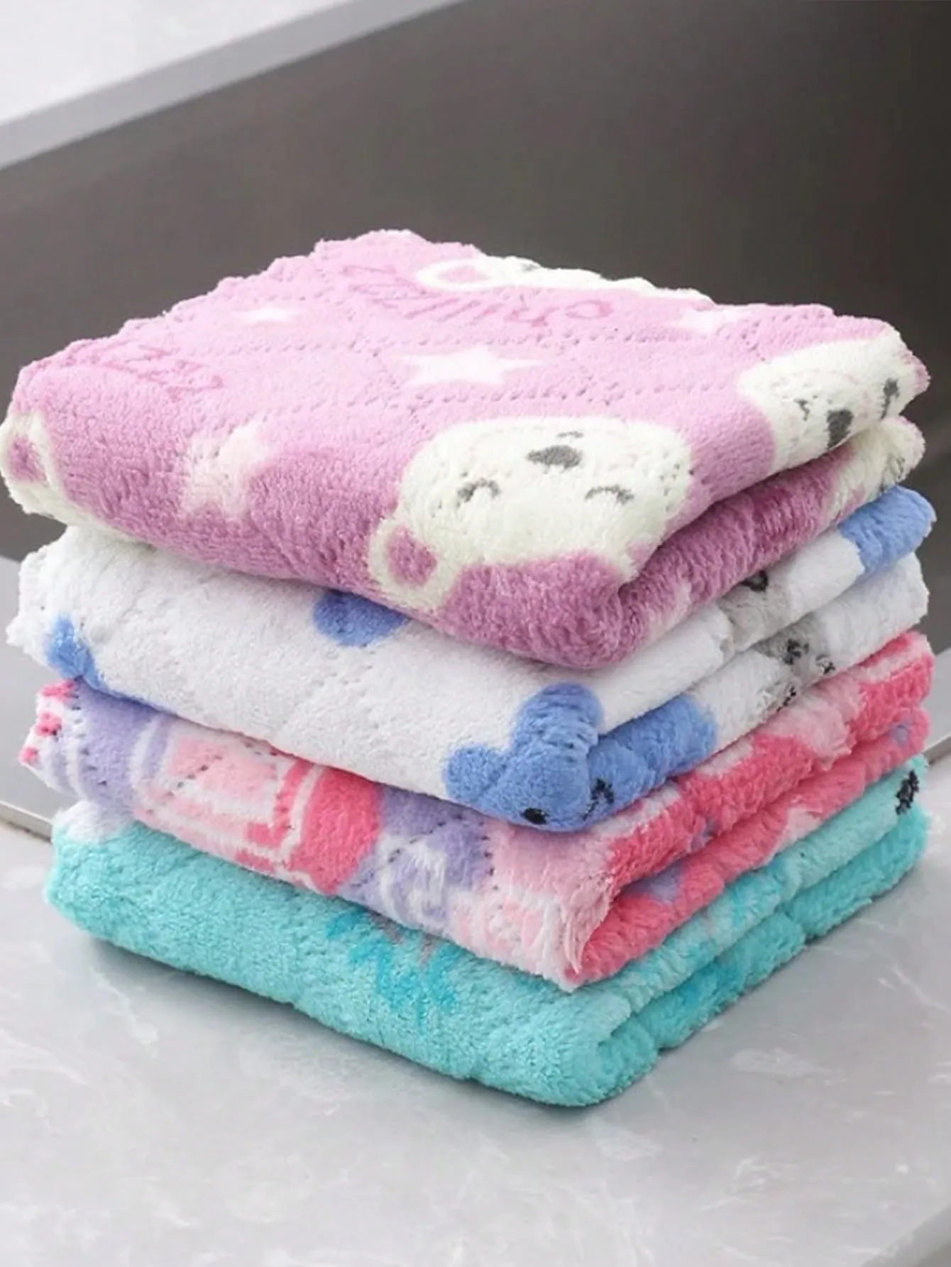 10pcs/Printed Coral Fleece 16*27cm/25cm*25cm Home Kitchen Cleaning Cloth, No-Stick Oil Coral Fleece Dish Cloth, Dual Sided Thicken Absorbent Dishwashing Sponge, Cleaning Rag, Scouring Pad, Heat Resistant Cloth