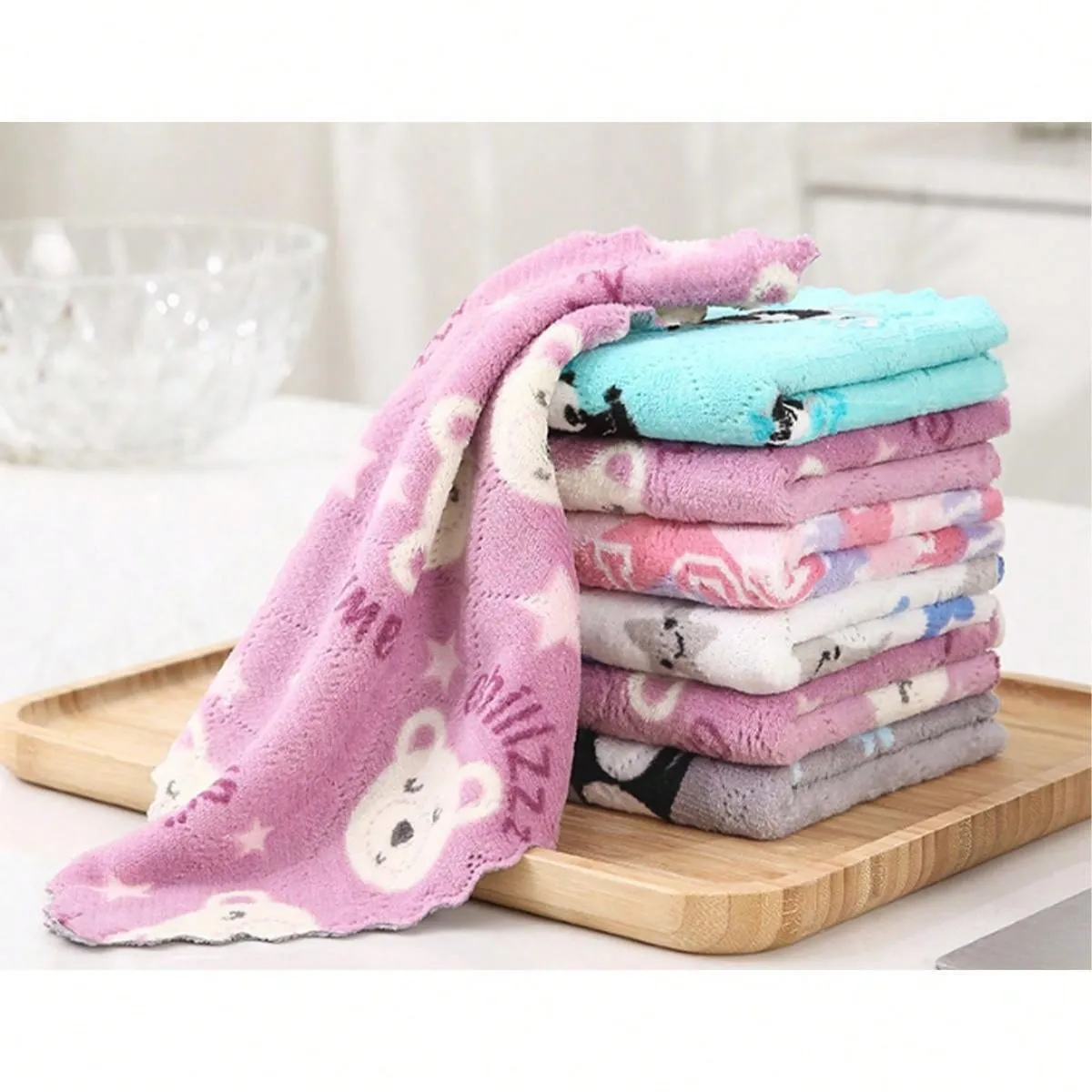 10pcs/Printed Coral Fleece 16*27cm/25cm*25cm Home Kitchen Cleaning Cloth, No-Stick Oil Coral Fleece Dish Cloth, Dual Sided Thicken Absorbent Dishwashing Sponge, Cleaning Rag, Scouring Pad, Heat Resistant Cloth