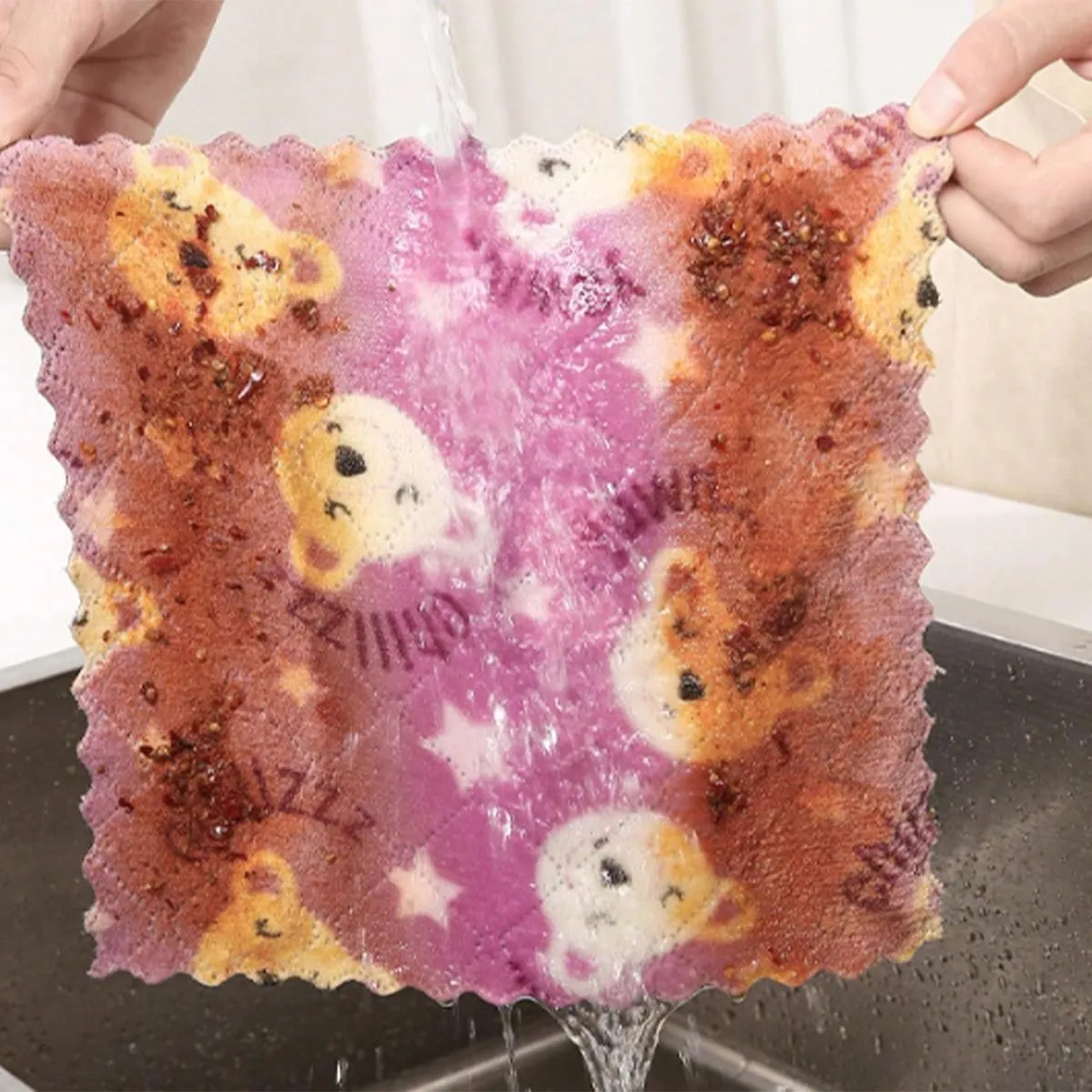 10pcs/Printed Coral Fleece 16*27cm/25cm*25cm Home Kitchen Cleaning Cloth, No-Stick Oil Coral Fleece Dish Cloth, Dual Sided Thicken Absorbent Dishwashing Sponge, Cleaning Rag, Scouring Pad, Heat Resistant Cloth