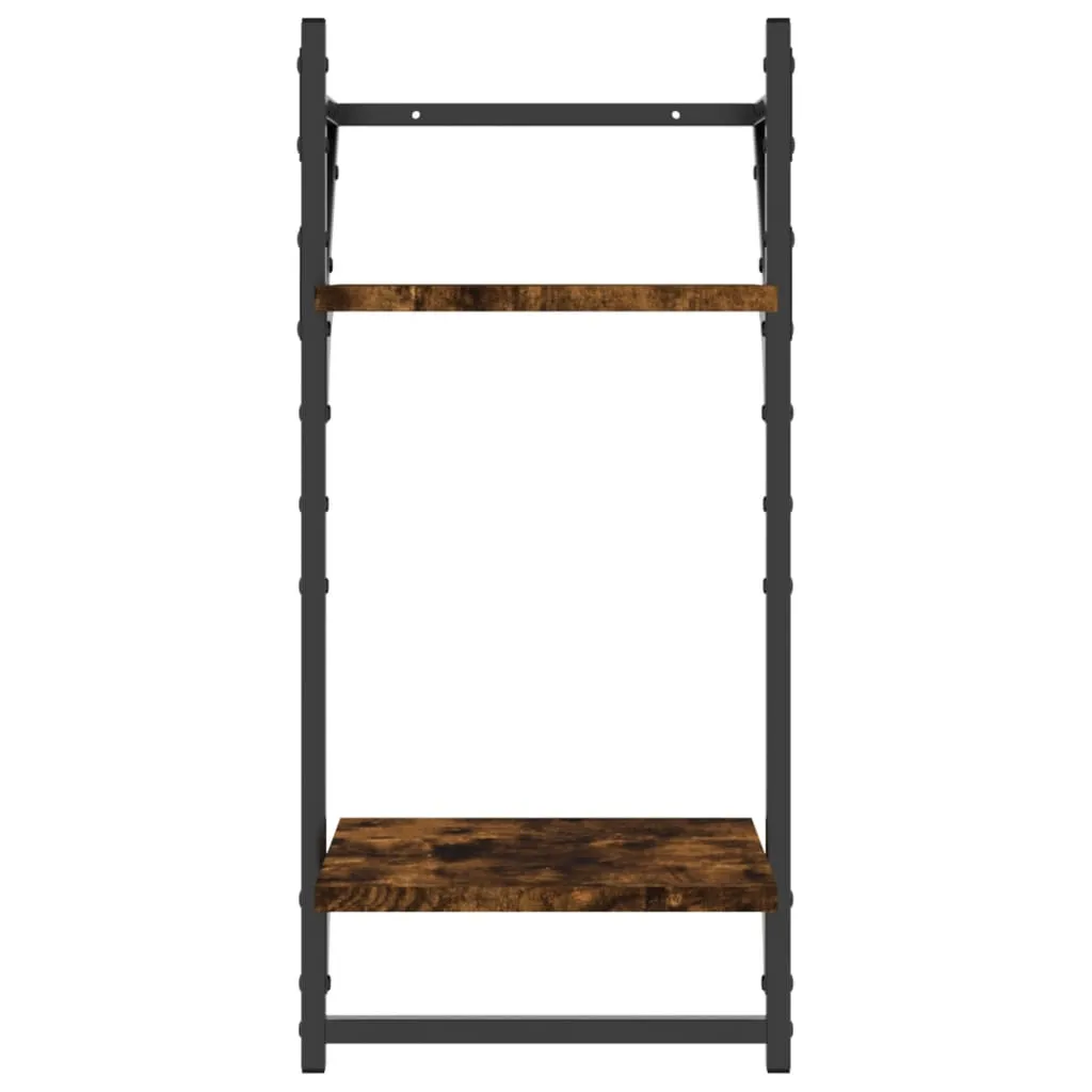 2-Tier Wall Shelves with Bars 2 pcs Smoked Oak 30x25x65 cm