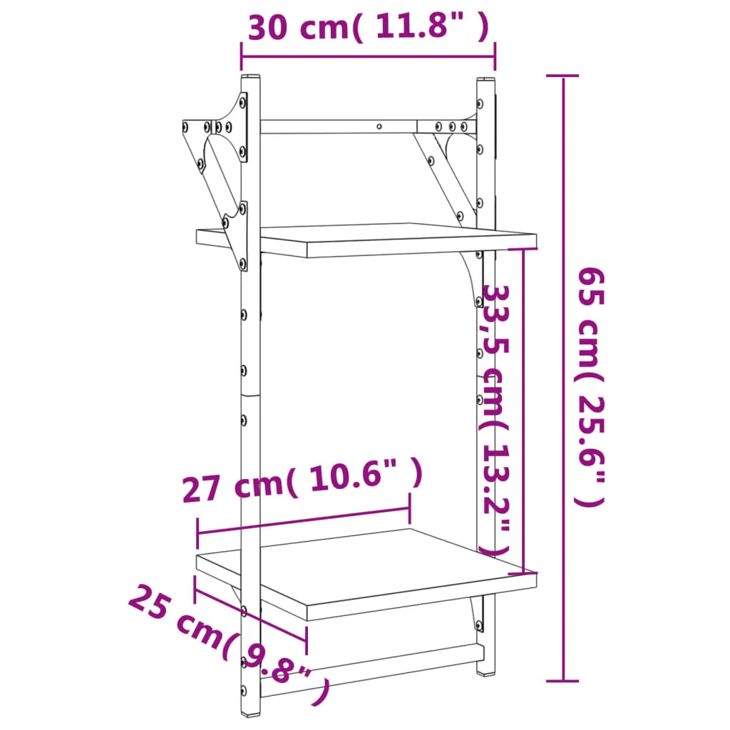 2-Tier Wall Shelves with Bars 2 pcs Smoked Oak 30x25x65 cm