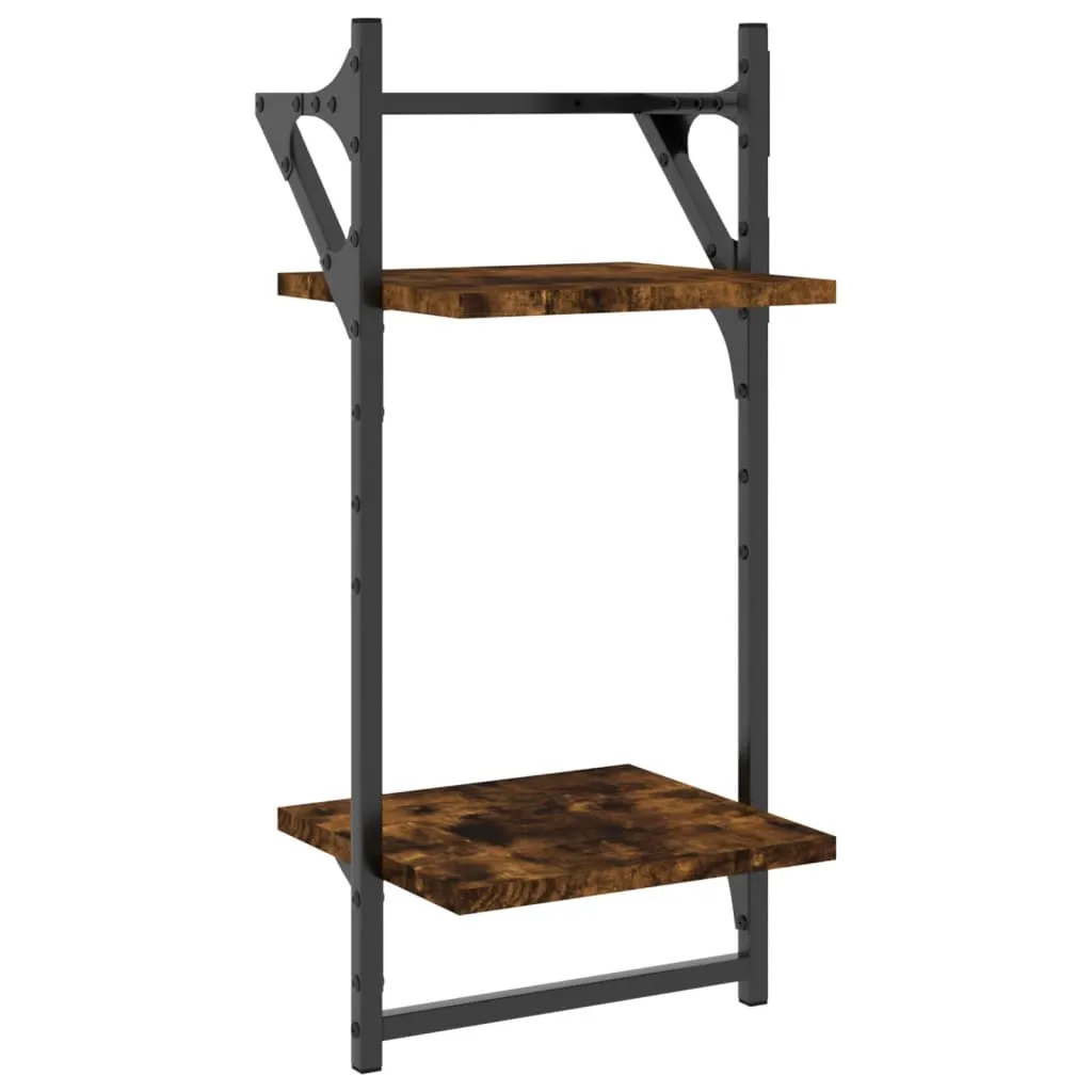 2-Tier Wall Shelves with Bars 2 pcs Smoked Oak 30x25x65 cm