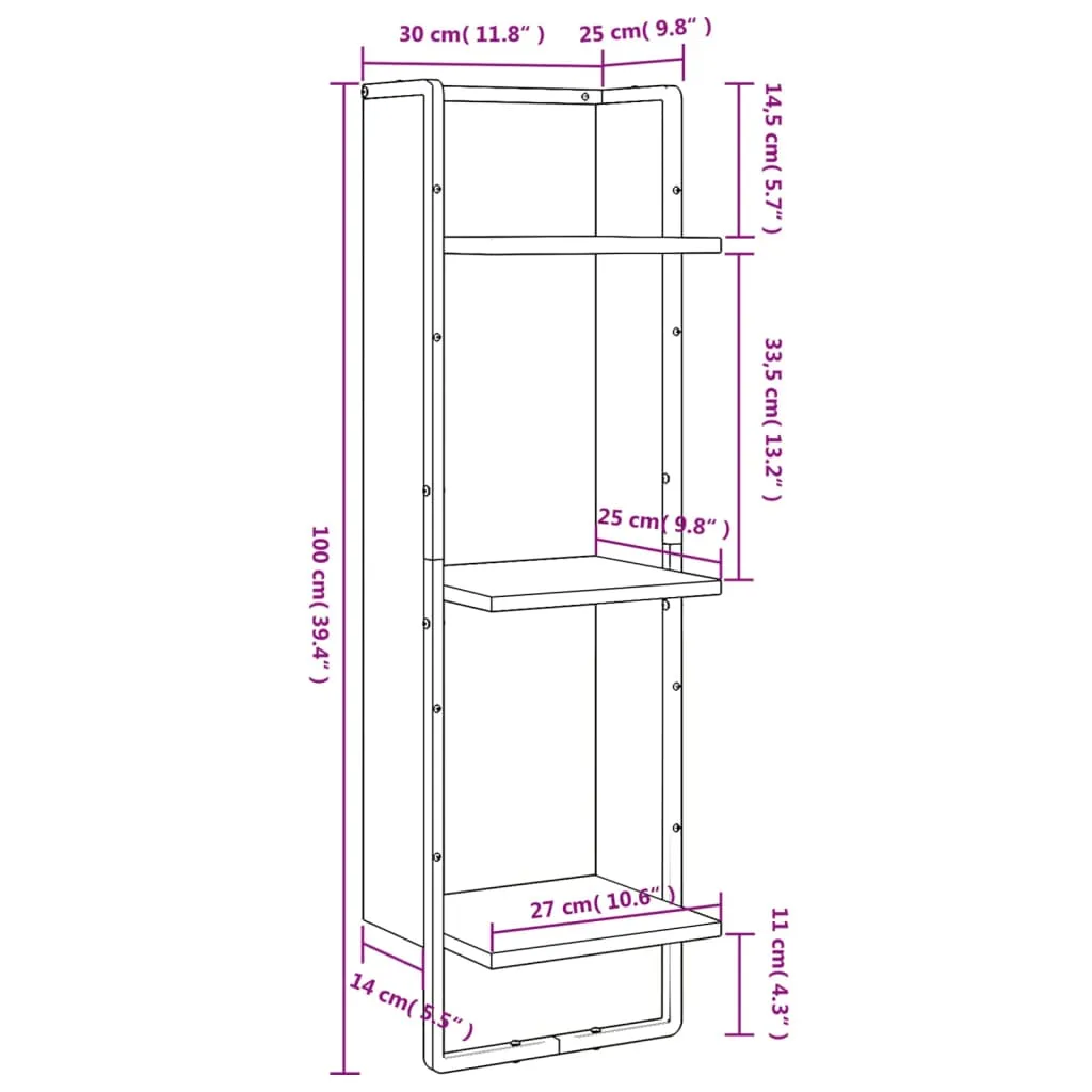 3-Tier Wall Shelf Brown Oak 30x25x100 cm Engineered Wood