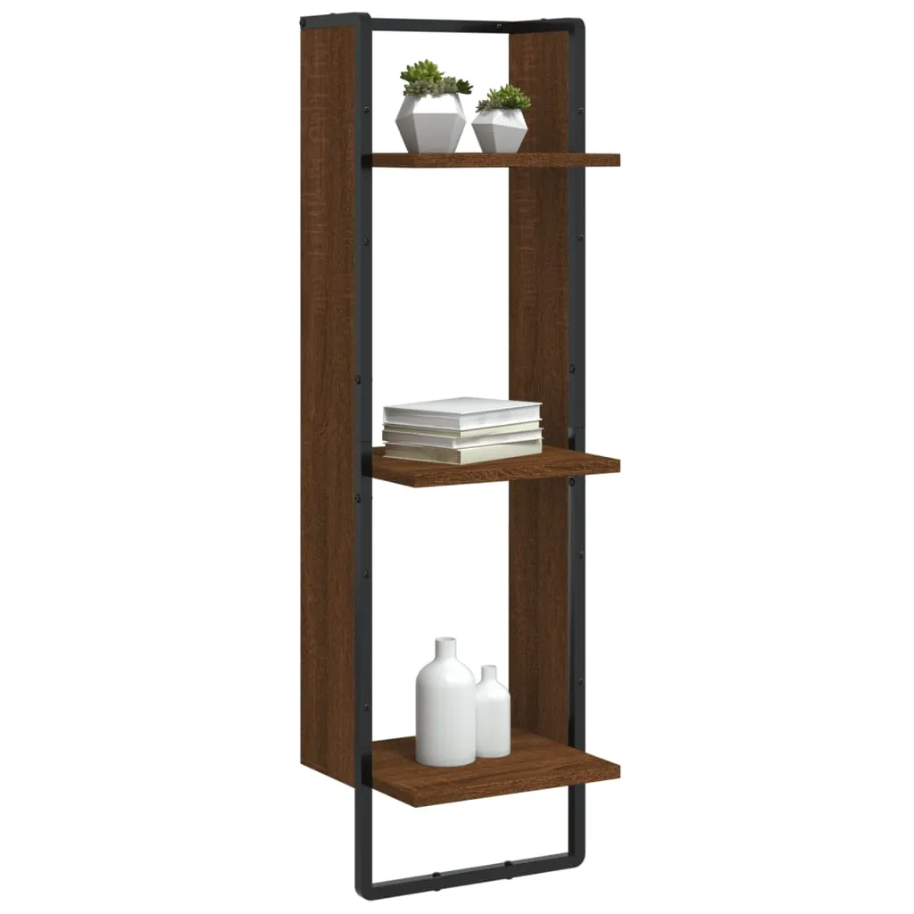 3-Tier Wall Shelf Brown Oak 30x25x100 cm Engineered Wood