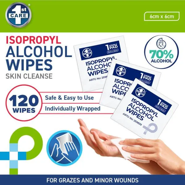 30 Pack Isopropyl Wound Disinfectant Alcohol Wipes - 6cm