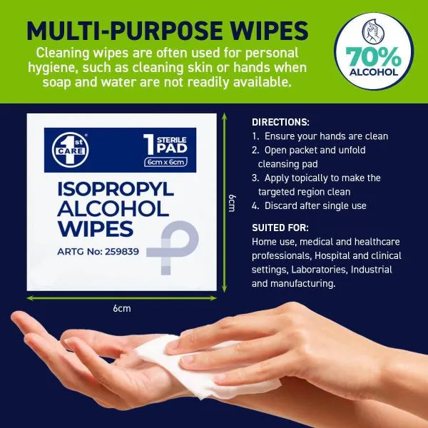 30 Pack Isopropyl Wound Disinfectant Alcohol Wipes - 6cm