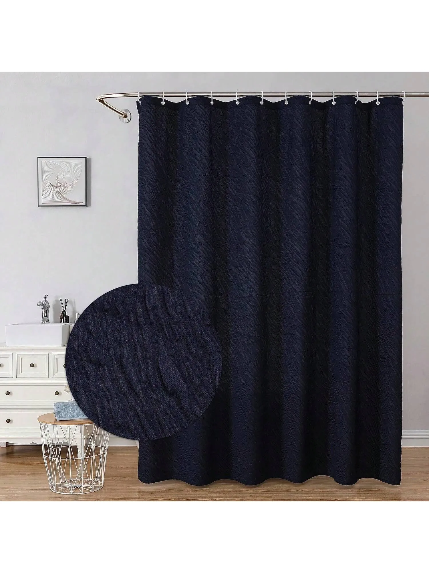 3D Textured Fabric Shower Curtain with Waterproof Finish - Complete Bathroom Upgrade