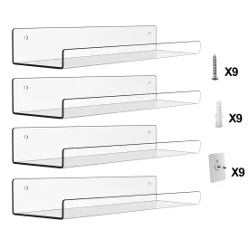 4-Pack: 15 inches Clear Acrylic Floating Shelves with 2 Mounting Ways