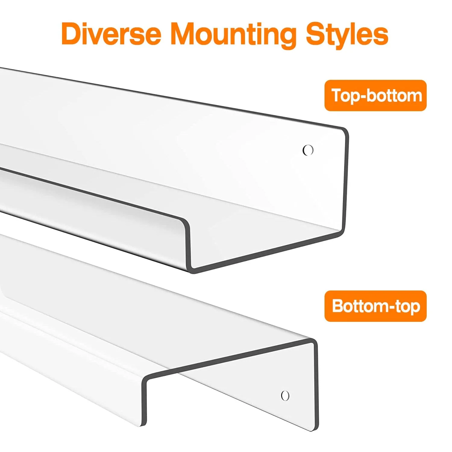 4-Pack: 15 inches Clear Acrylic Floating Shelves with 2 Mounting Ways