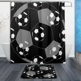 Abstract Football Soccer Ball Waterproof Polyester Fabric Shower Curtain with Hooks Doormat Bath Floor Mat Bathroom