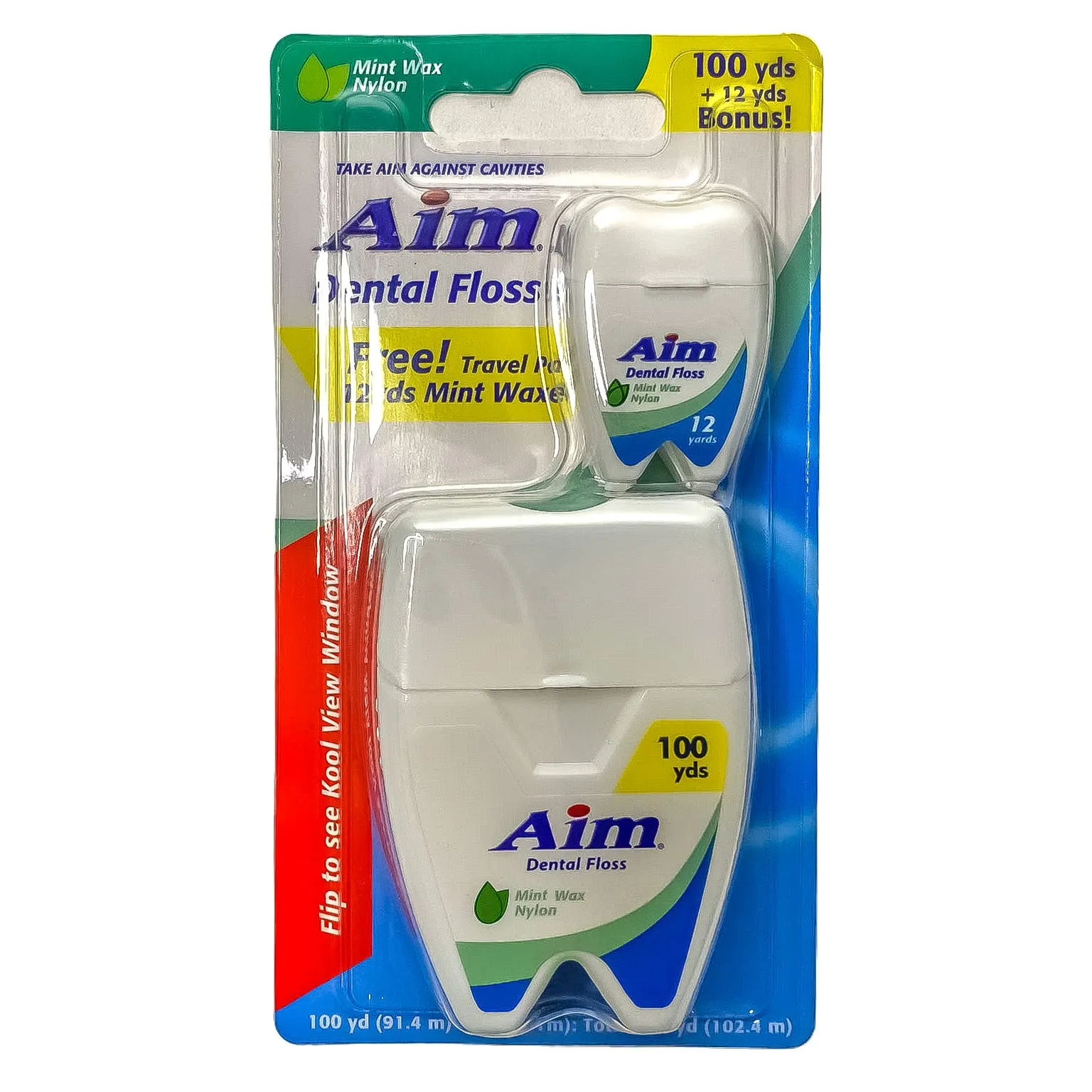 Aim Nylon Waxed Mint Dental Floss with Travel Pack | 100  yds.