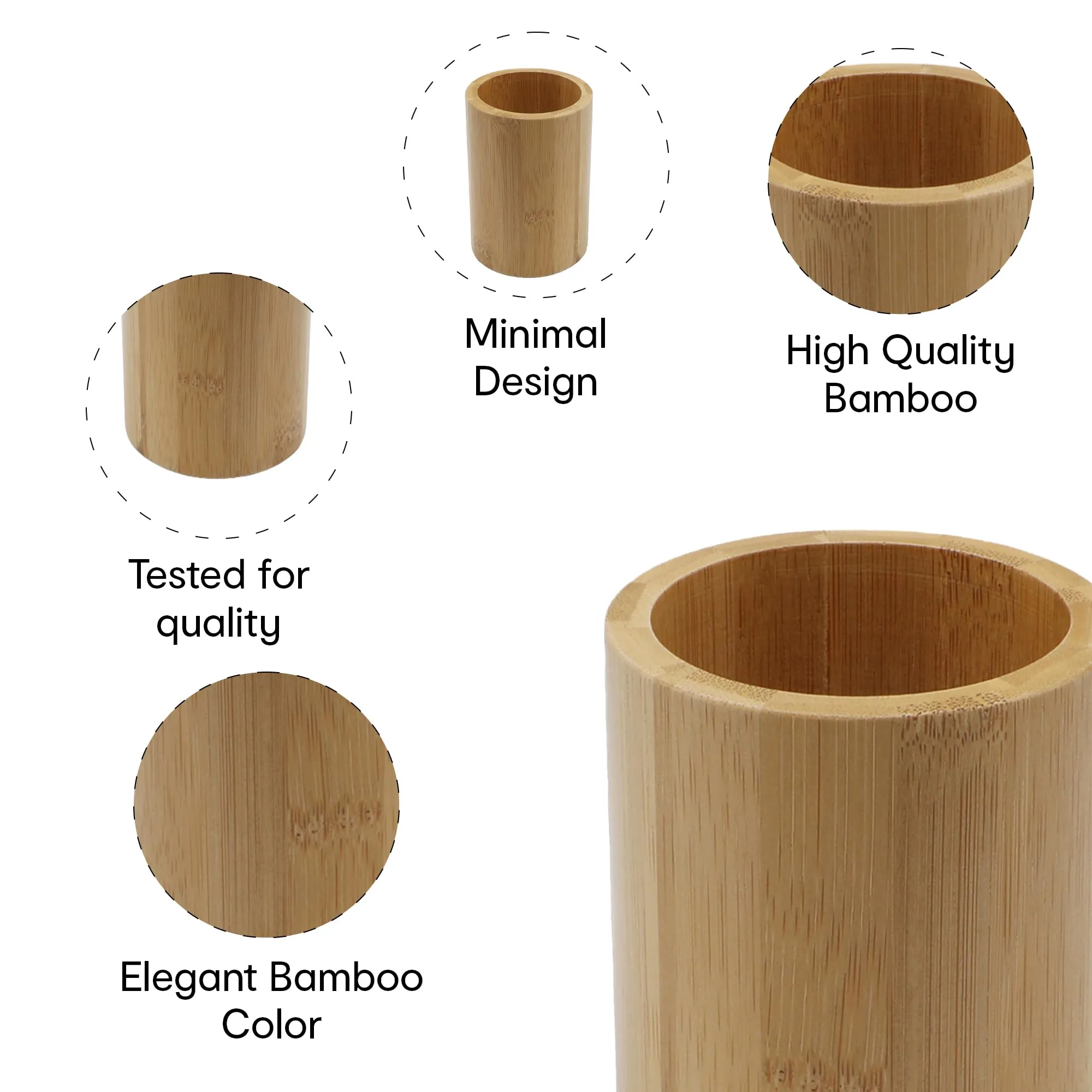 Anko Bamboo Toothbrush Holder for Bathroom | Toothpaste, Makeup Brush Holder for Bathroom | Bathroom Accessories for Wash Basin | Home, Office, Bathroom Organiser | Natural Look