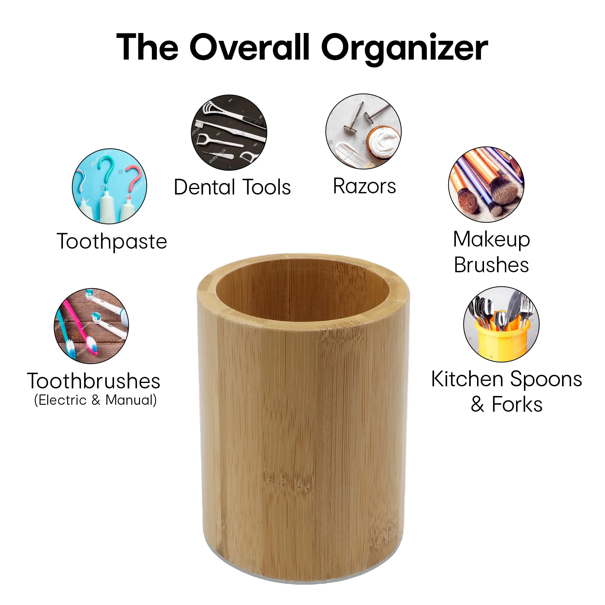 Anko Bamboo Toothbrush Holder for Bathroom | Toothpaste, Makeup Brush Holder for Bathroom | Bathroom Accessories for Wash Basin | Home, Office, Bathroom Organiser | Natural Look