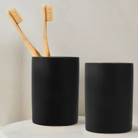 Anko Ceramic Toothbrush Holder for Bathroom | Toothpaste, Makeup Brush Holder for Bathroom | Bathroom Accessories for Wash Basin | Home, Office, Bathroom Organiser | Black | Set of 2