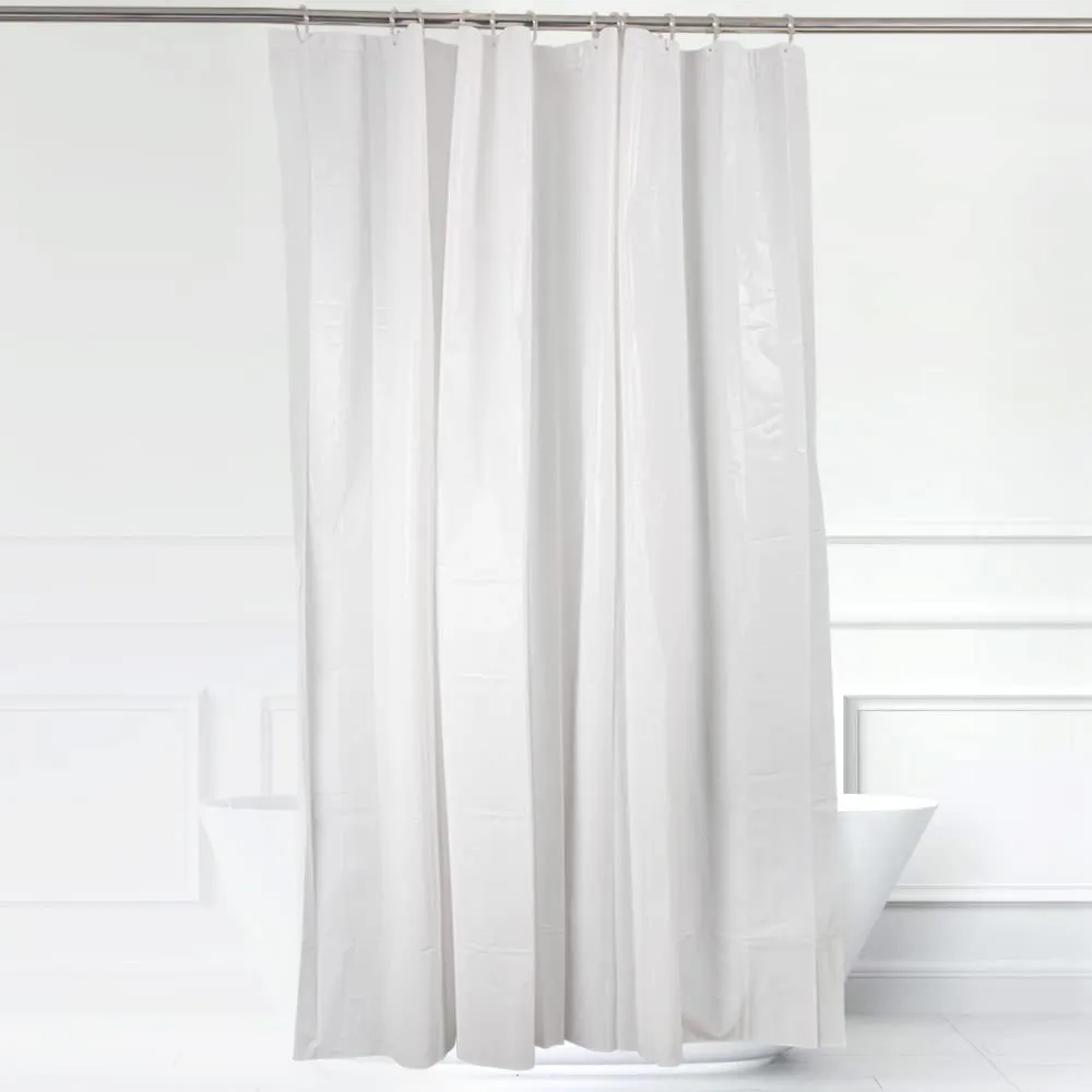 Anko Polyethylene Vinyl Acetate (PEVA) White Shower Curtain- Set of 2 with 24 White K-Resin Curtain Rings | Curtain: 180 Cm (L) x 180 Cm (W) (2 Pc), Rings: 7.5 Cm x 6.5 Cm x 4.5 Cm (24 Pc)