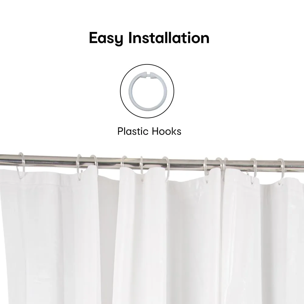 Anko Polyethylene Vinyl Acetate (PEVA) White Shower Curtain- Set of 2 with 24 White K-Resin Curtain Rings | Curtain: 180 Cm (L) x 180 Cm (W) (2 Pc), Rings: 7.5 Cm x 6.5 Cm x 4.5 Cm (24 Pc)