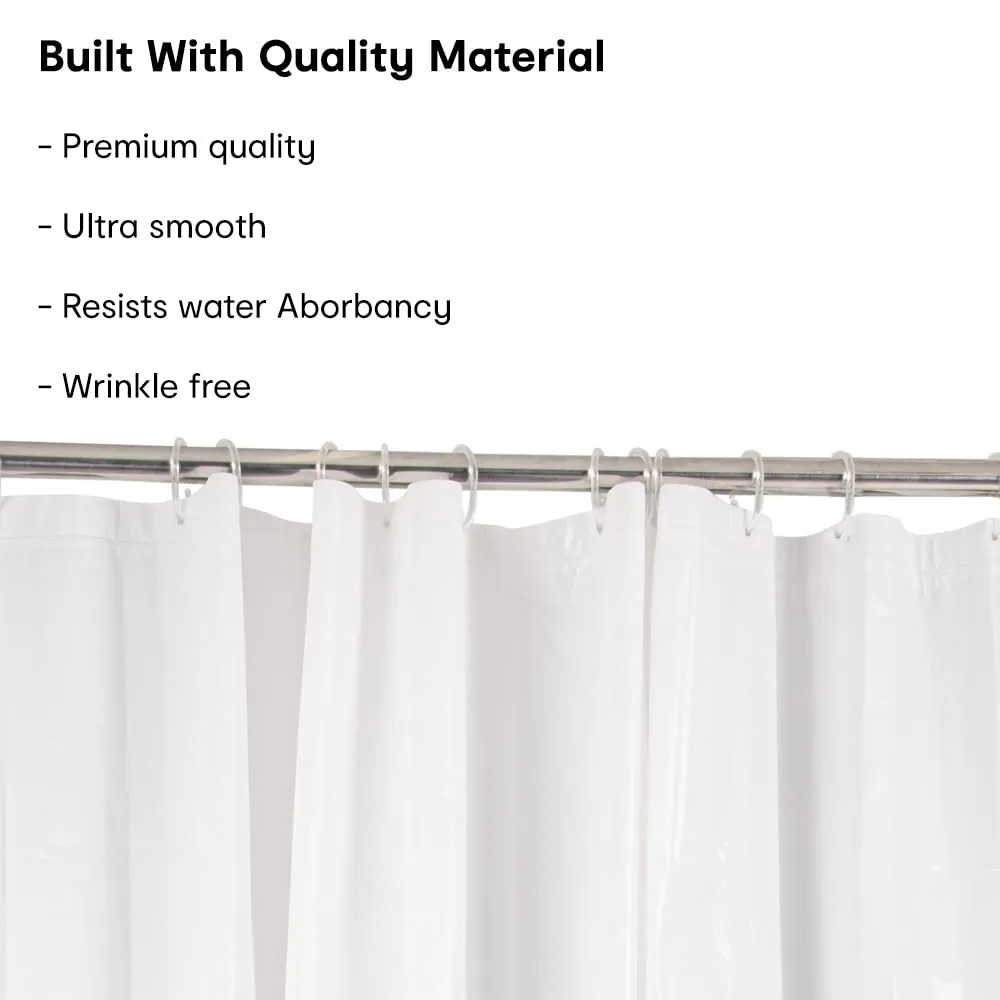 Anko Polyethylene Vinyl Acetate (PEVA) White Shower Curtain- Set of 2 with 24 White K-Resin Curtain Rings | Curtain: 180 Cm (L) x 180 Cm (W) (2 Pc), Rings: 7.5 Cm x 6.5 Cm x 4.5 Cm (24 Pc)