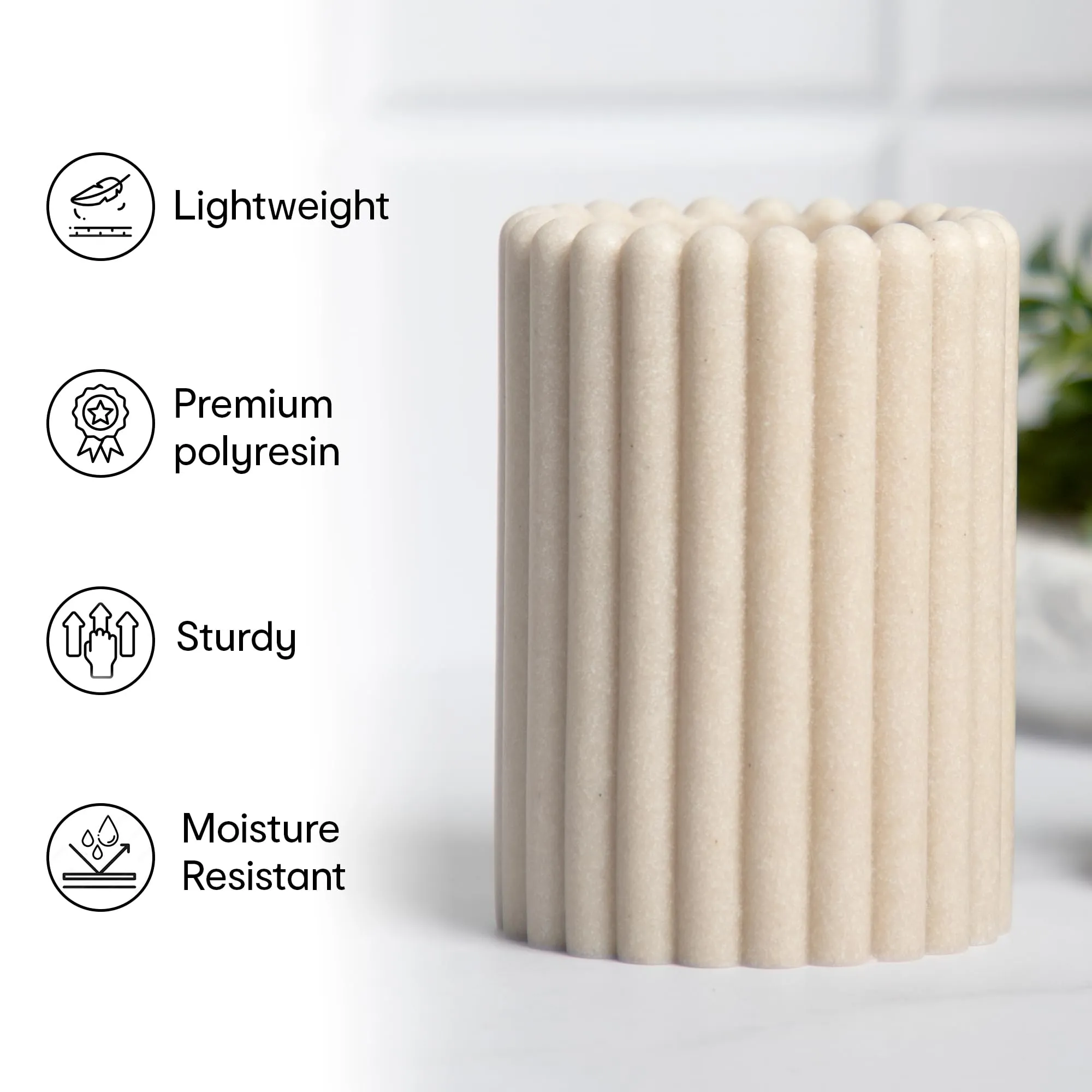 Anko Polyresin Toothbrush Holder for Bathroom | Toothpaste, Makeup Brush Holder for Bathroom | Bathroom Accessories for Wash Basin | Home, Office, Bathroom Organiser | Beige, Ribbed | Set of 3