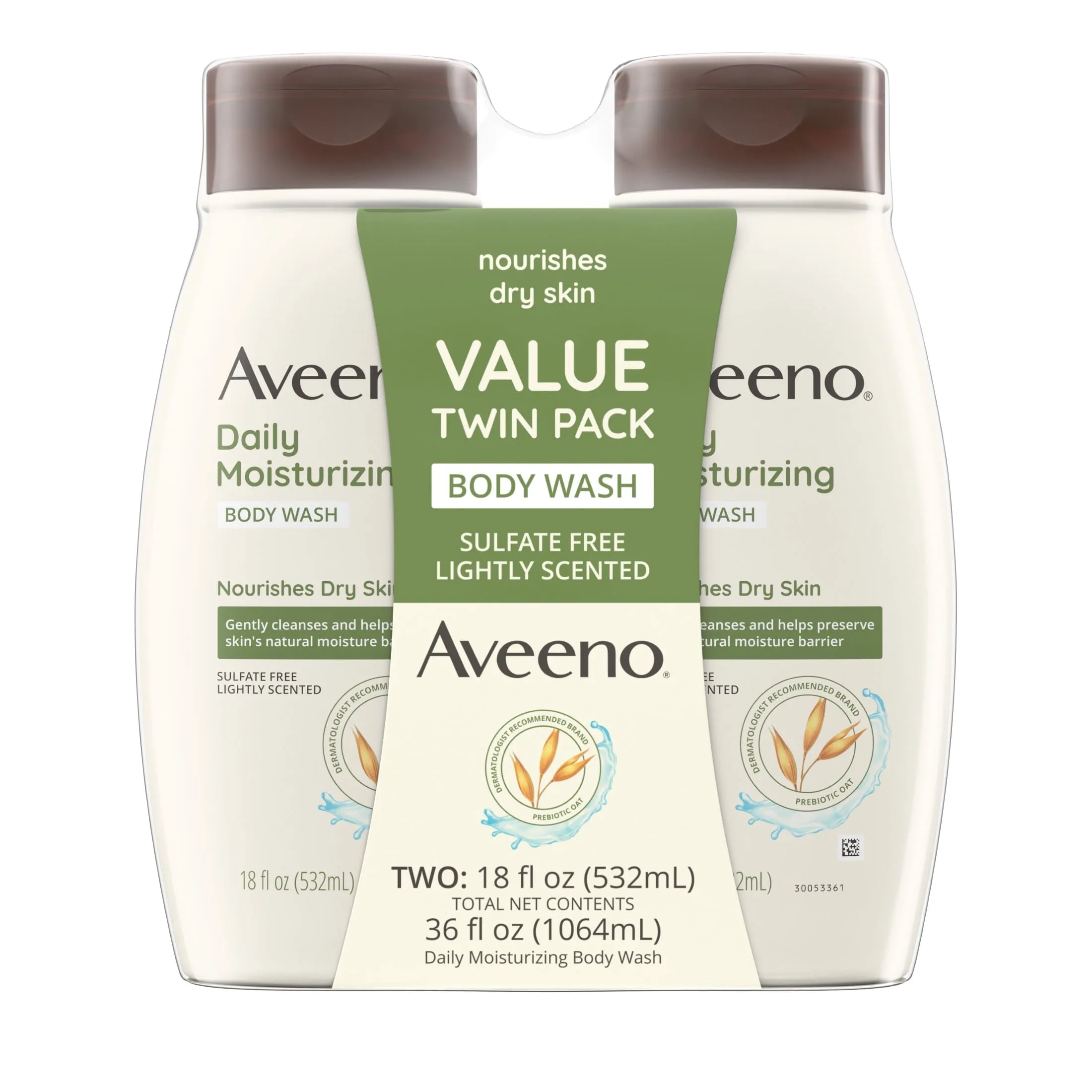 Aveeno Daily Moisturizing Oat Body Wash for Dry Skin, 18 fl. oz x 2