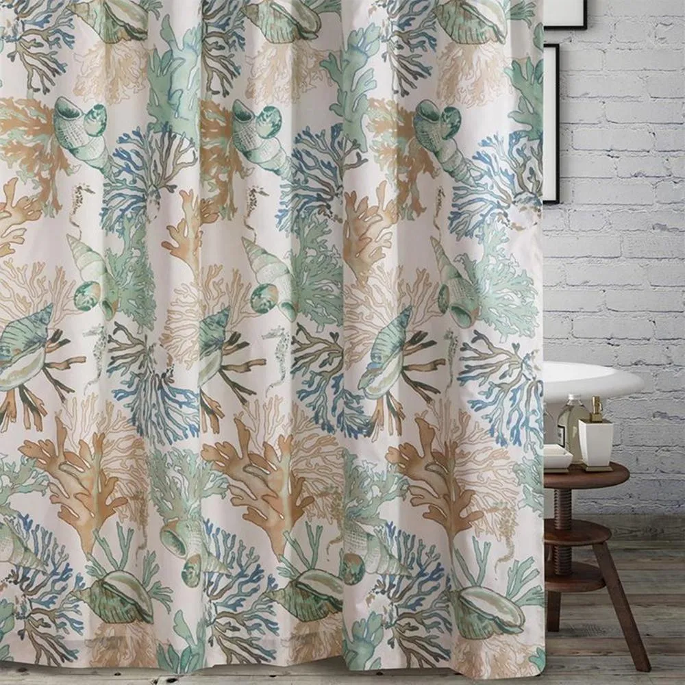 Barefoot Bungalow Atlantis Corals And Seashells Bath Coastal Shower Curtain - 72x72" Jade