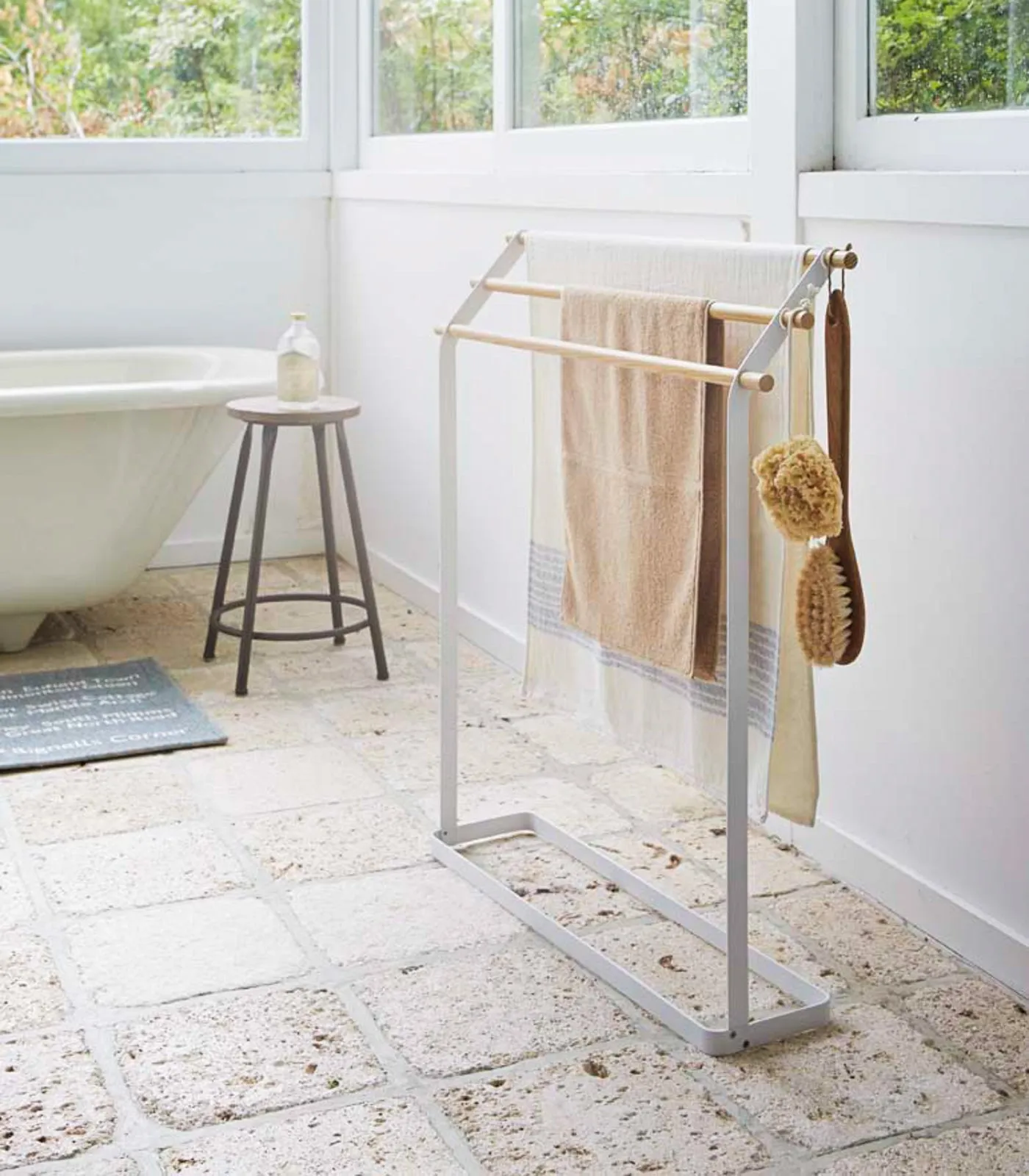 Bath Towel Rack (32" H)  - Steel   Wood