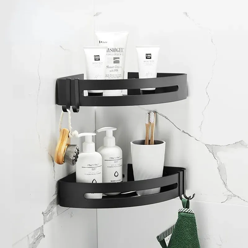 Bathroom Shelf Organizer Shower Storage Rack Black Corner Shelves Wall Mounted Aluminum Toilet Shampoo Holder