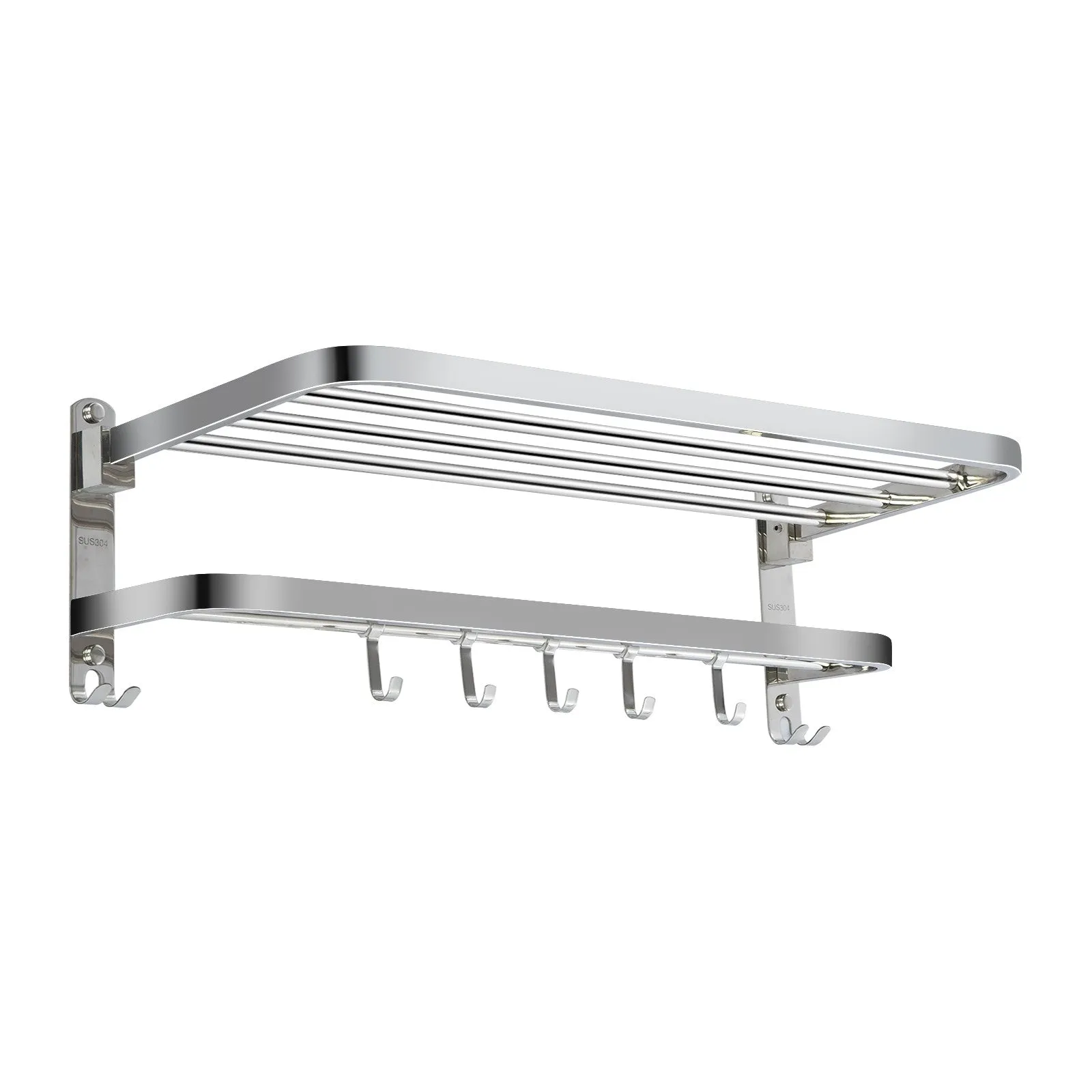 Bathroom Wall-Mounted Towel Rack 304 Stainless Steel, Towel Rail with Hooks