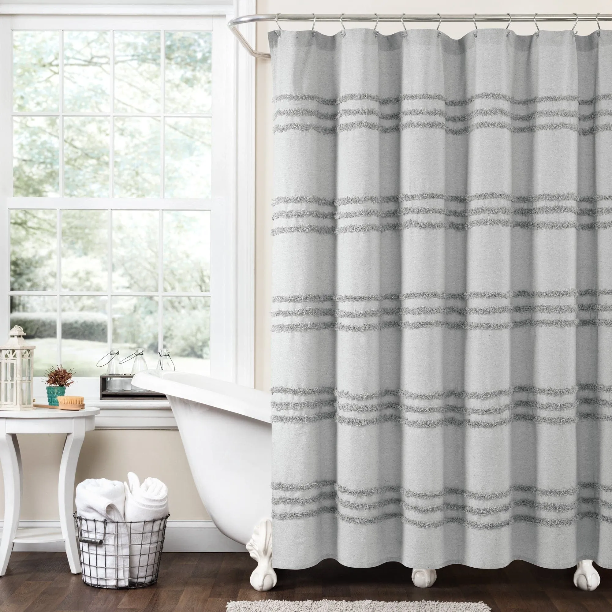 Boho Kendra Tufted Yarn Dyed Recycled Cotton Blend Shower Curtain