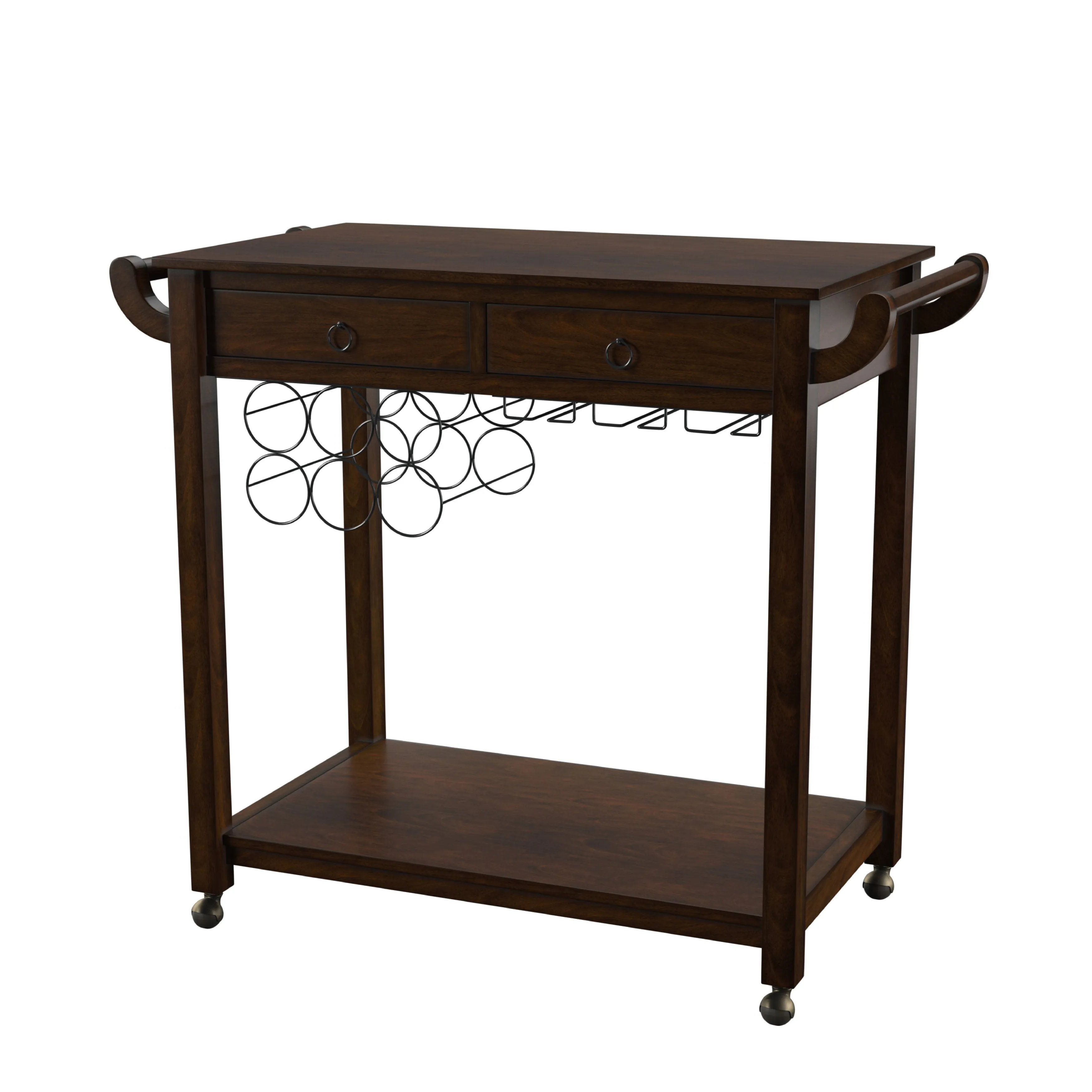 Camino Transitional Dark Walnut Wine Rack Kitchen Cart