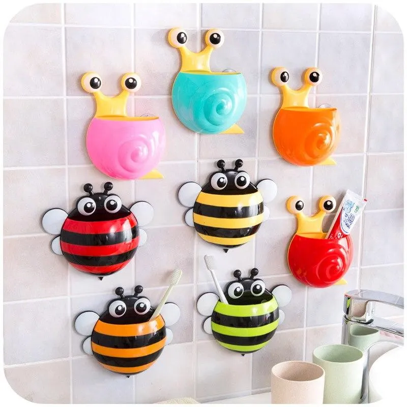 Cartoon Snail /Bee Design Suction Toothbrush Toothpaste Holders