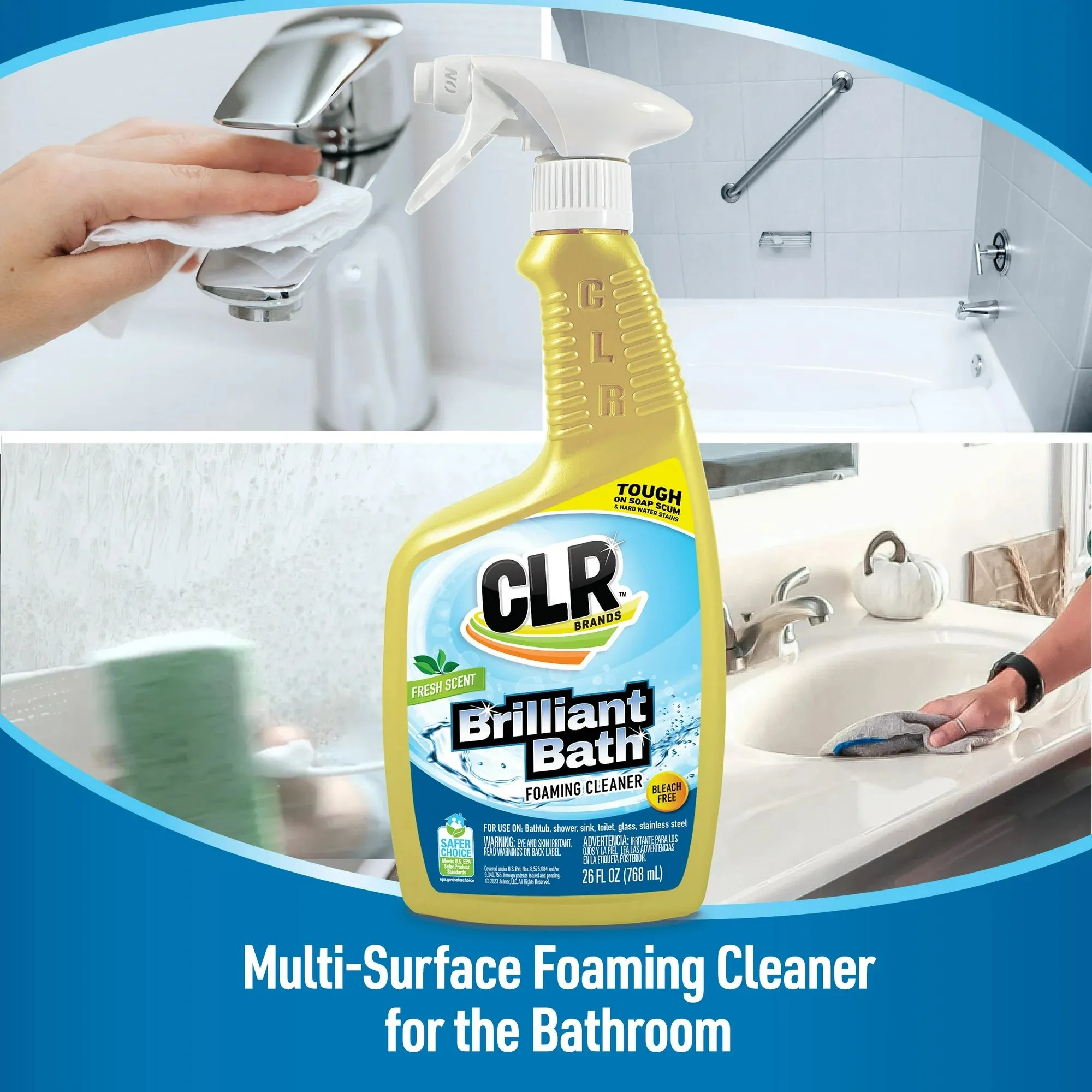 CLR Brilliant Bath Foaming Multi-Surface Cleaner, Fresh Scent, EPA Safer Choice, 26 fl oz