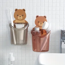 Cute Bear Wall Mounted Toothbrush Holder (Pack of 2 Pcs)