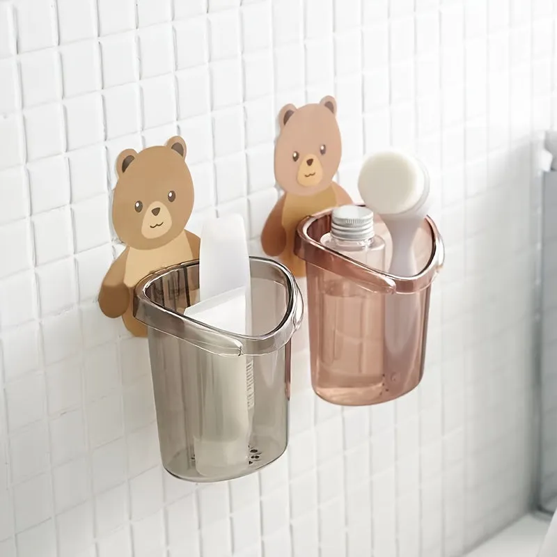 Cute Bear Wall Mounted Toothbrush Holder (Pack of 2 Pcs)