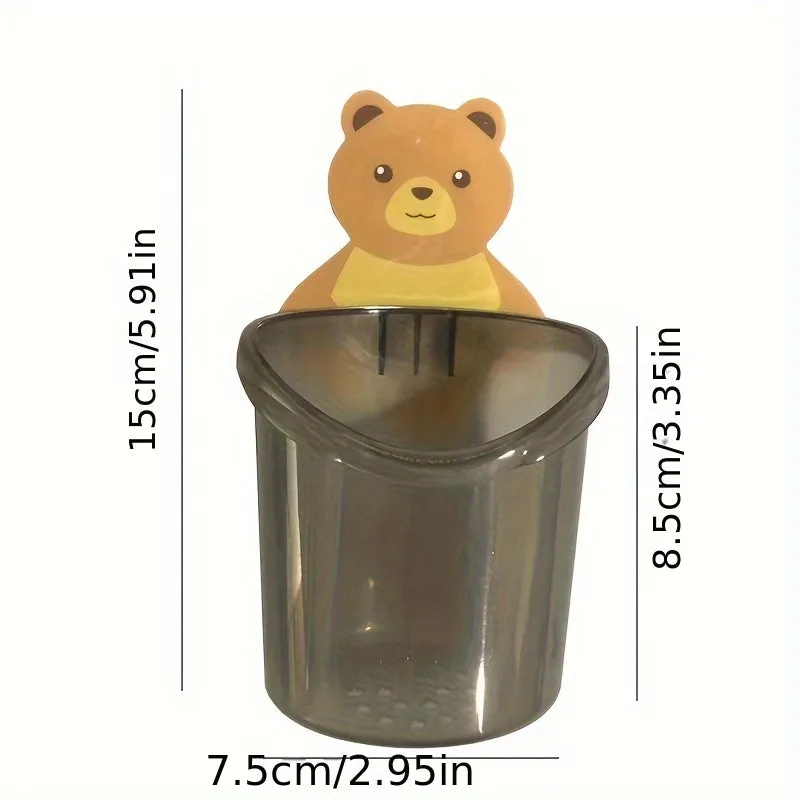 Cute Bear Wall Mounted Toothbrush Holder (Pack of 2 Pcs)