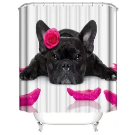 Cute Dog Design, Shower Curtain with 12 Hooks.