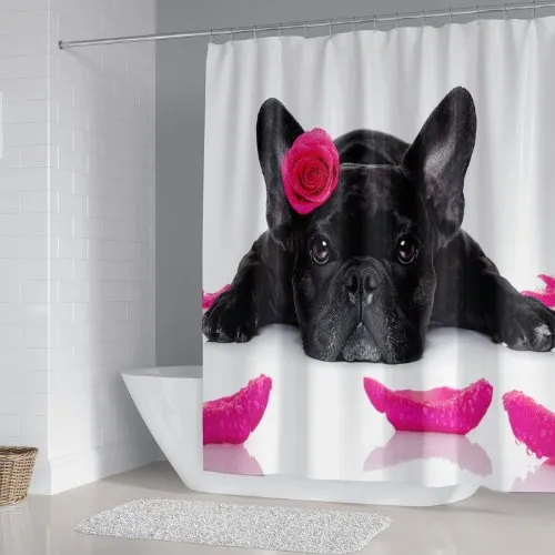 Cute Dog Design, Shower Curtain with 12 Hooks.