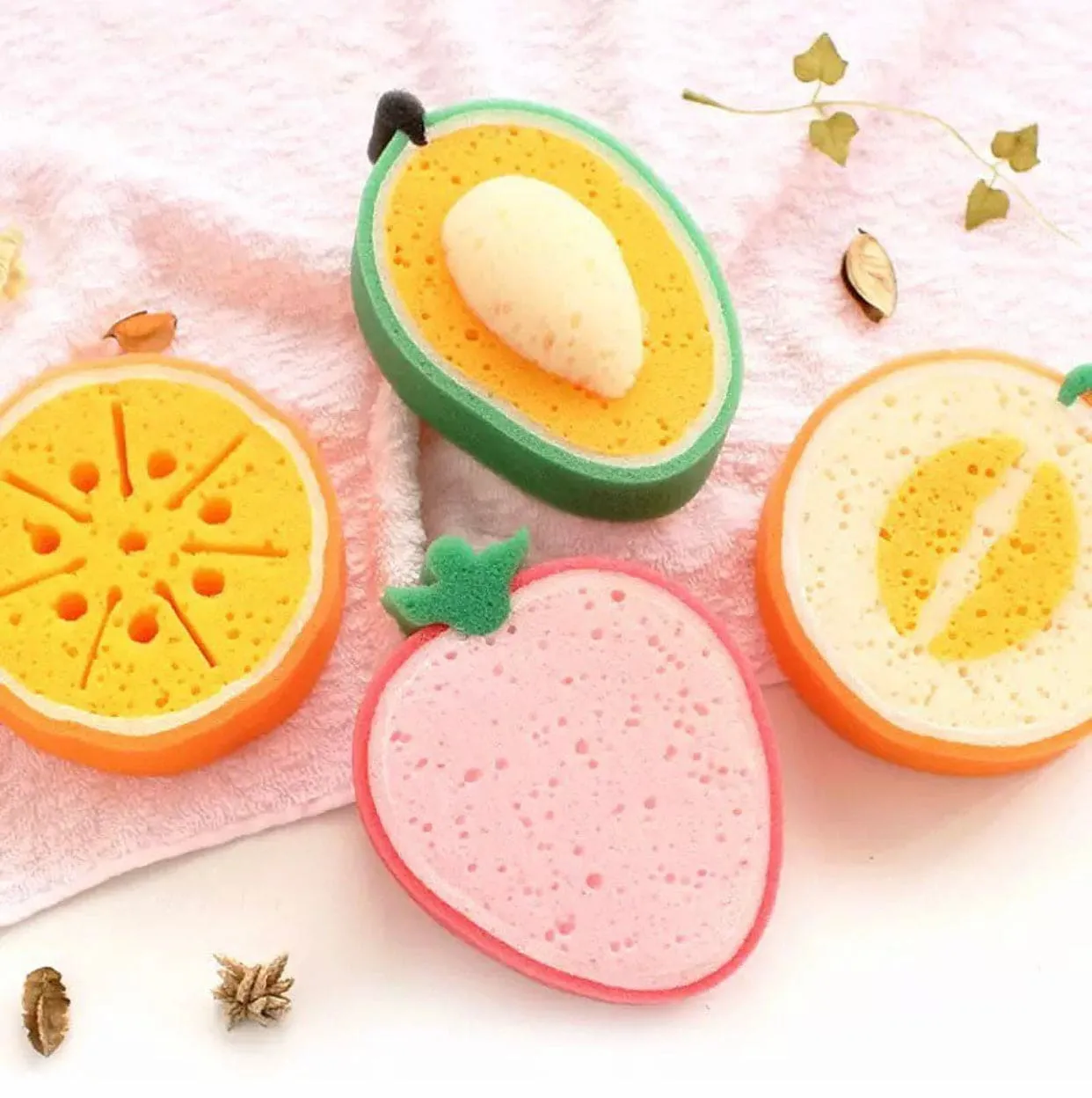 Cute Fruit Shaped Dishwashing Sponge, Kitchen Cleaning Dishcloths For Glass, Fruit Shape Thickening Bath Scrubbing Sponge Scouring Pad