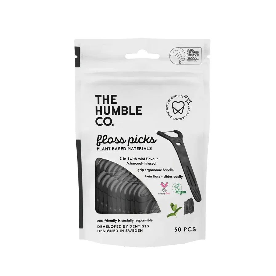 Dental Floss Picks With Grip Handle Charcoal