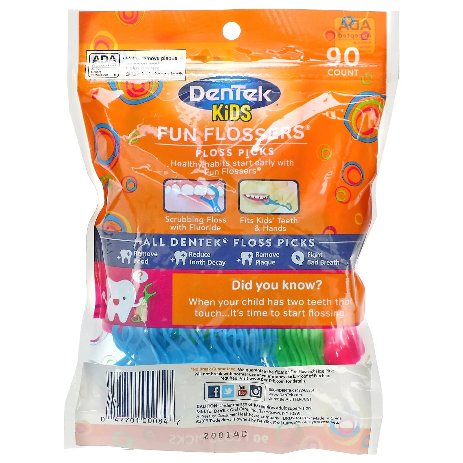 DenTek Kids Fun Flossers, wild fruit, 90 toothpicks