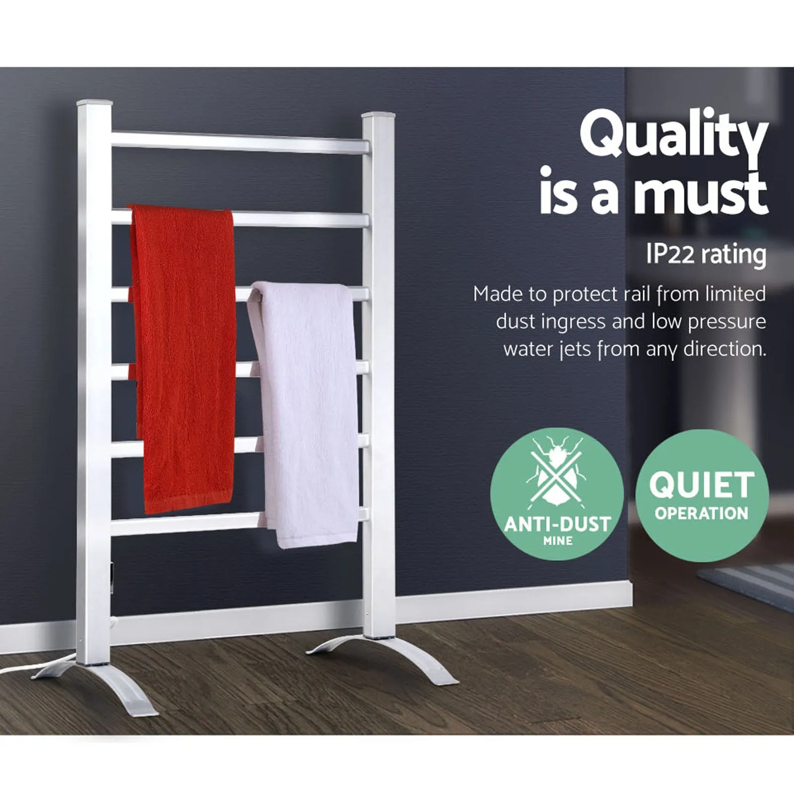 Electric Heated Towel Rail Rack 6 Bars with Timer Clothes Dry Warmer