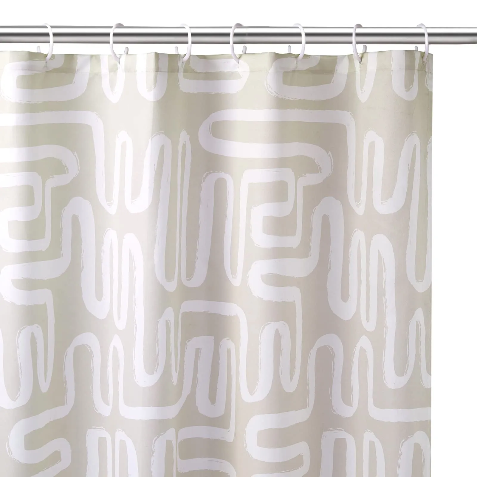 Encasa Bathroom Shower Curtain 6 Feet with 10 Hooks | Mould Proof & Mildew Resistant Waterproof | Heavier Quality | Easy Installation| Quick-Drying Curtains| 183x183 cm (72x72 in) - Boho Maze Beige