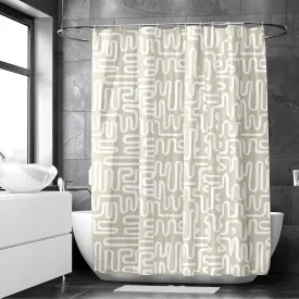 Encasa Bathroom Shower Curtain 6 Feet with 10 Hooks | Mould Proof & Mildew Resistant Waterproof | Heavier Quality | Easy Installation| Quick-Drying Curtains| 183x183 cm (72x72 in) - Boho Maze Beige