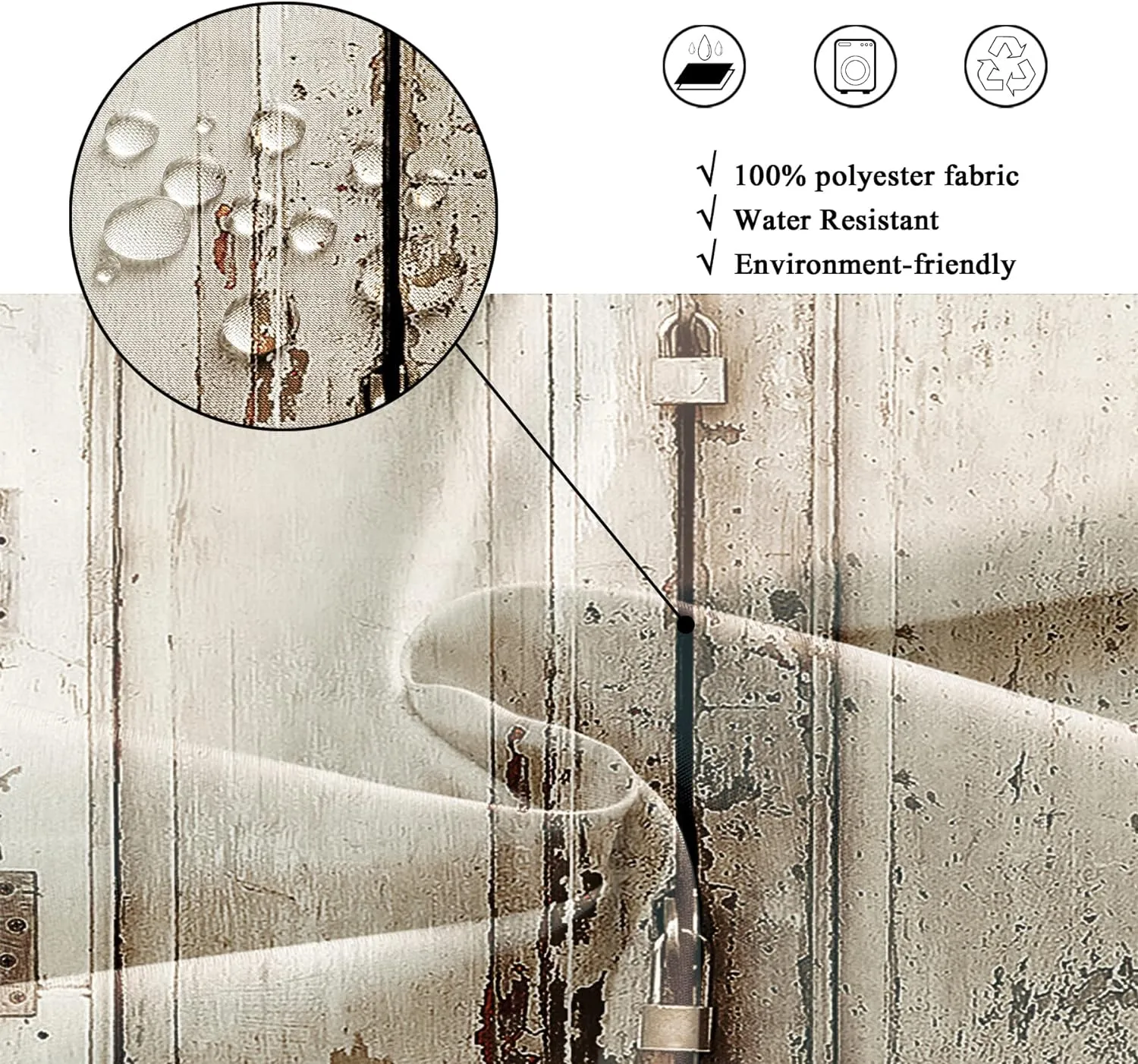 Fabric Barn Door Shower Curtain for Bathroom 72Wx72H Inch