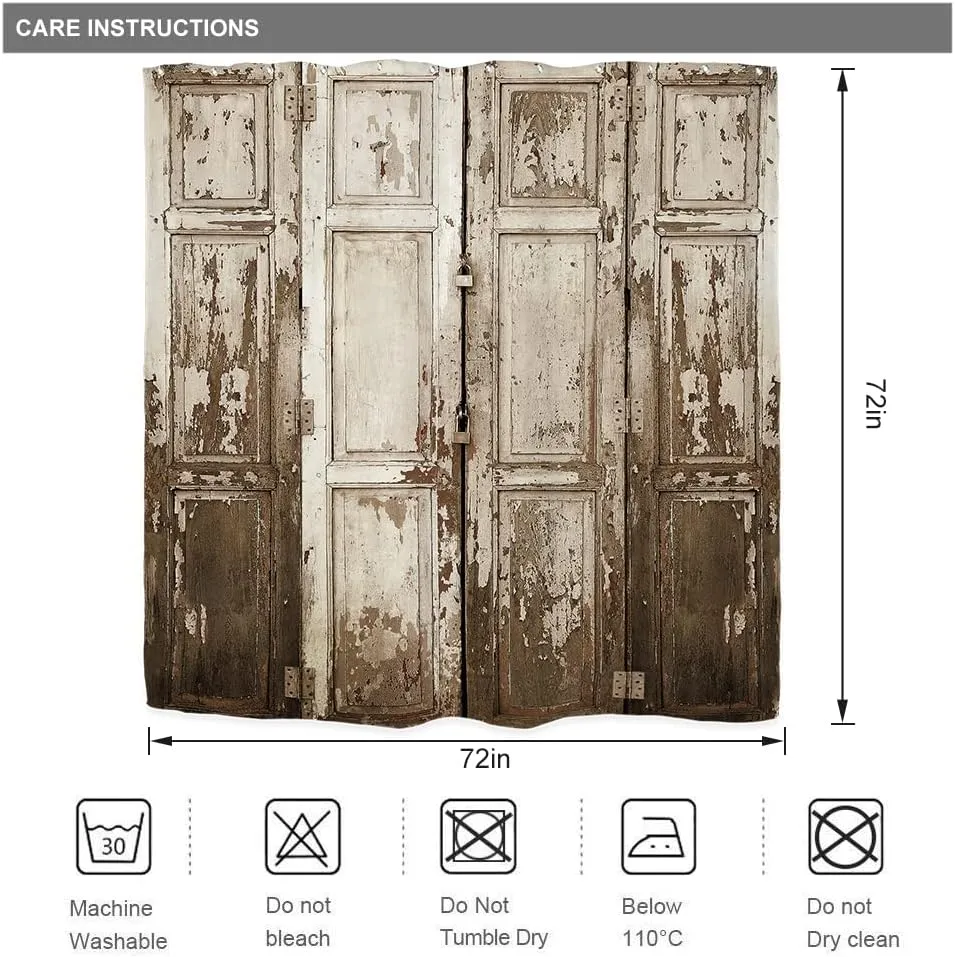 Fabric Barn Door Shower Curtain for Bathroom 72Wx72H Inch