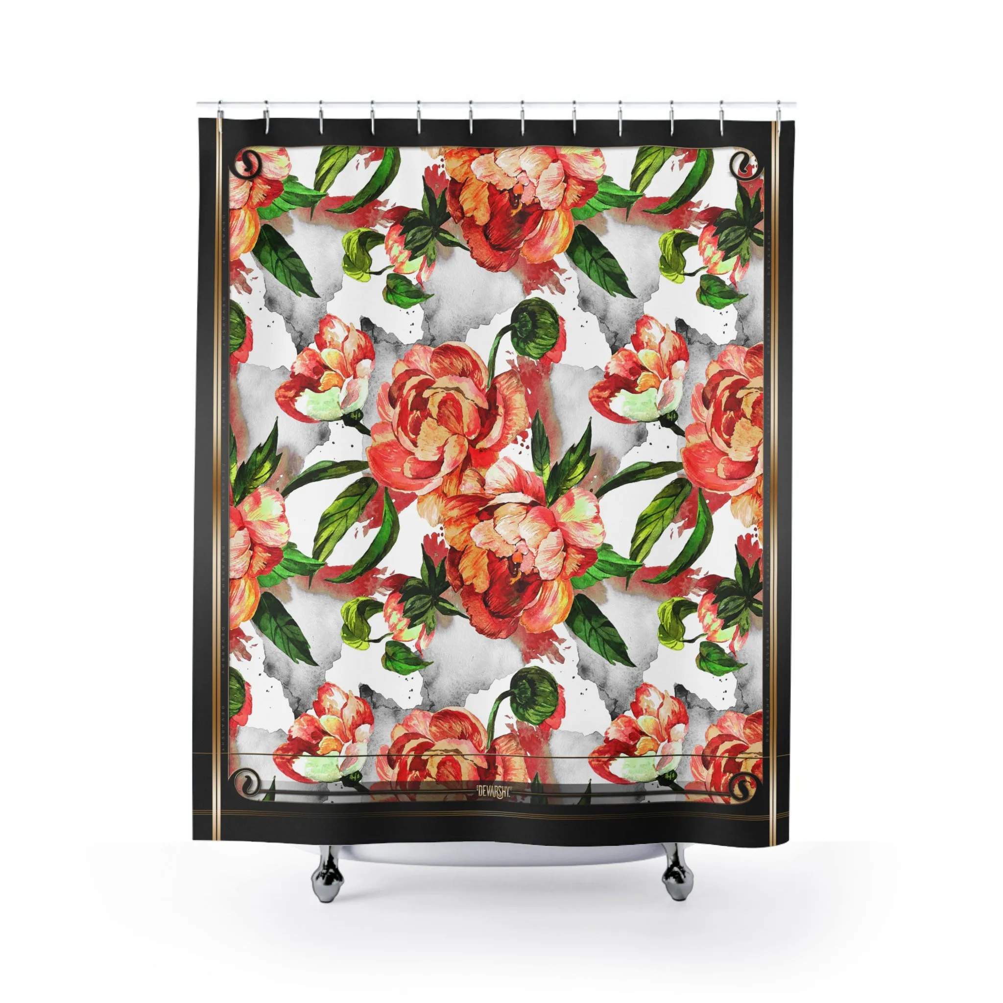 Floral Print Shower Curtain Watercolor Painted Floral Curtain for Bathroom | 10086B