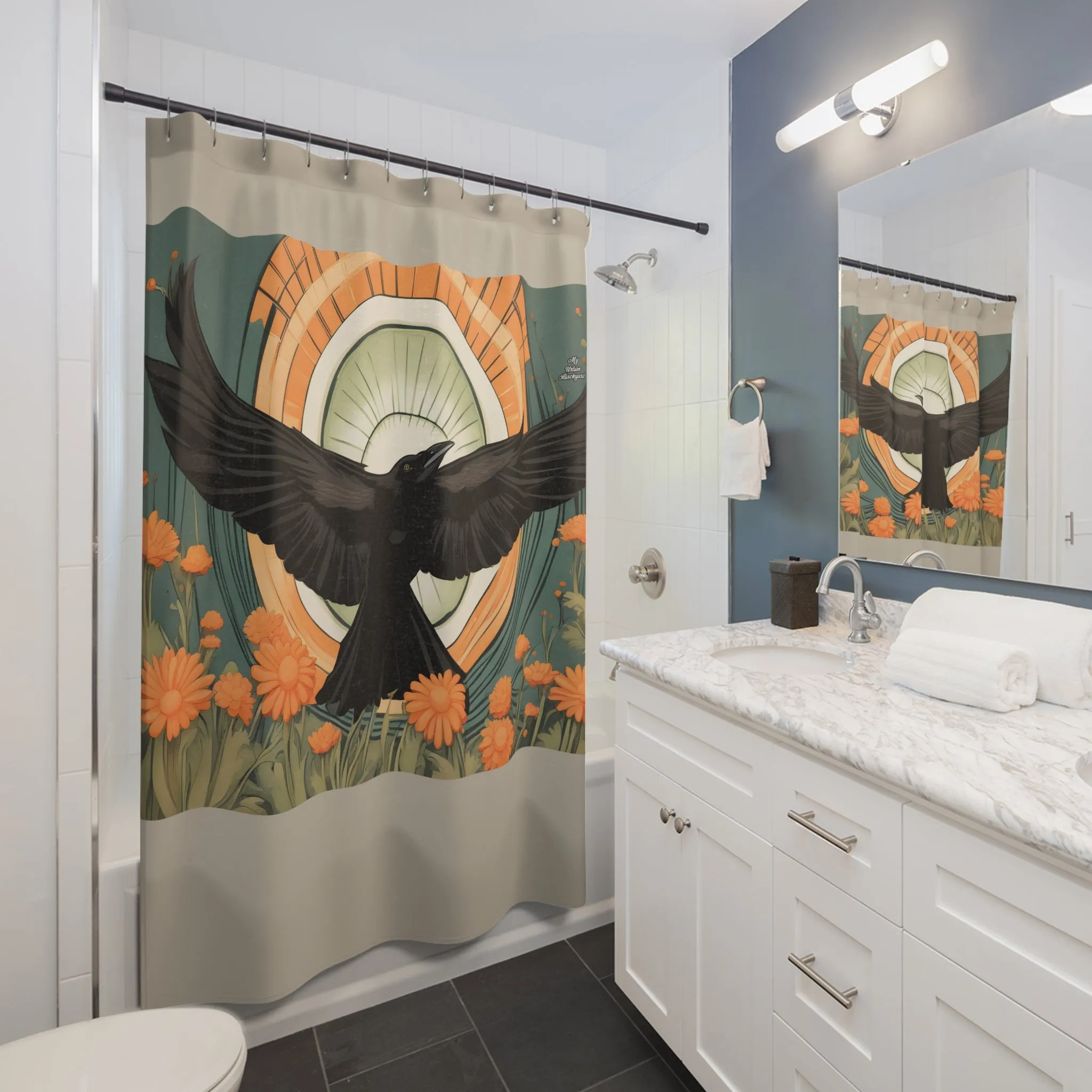 Flying Crow, Shower Curtain, Tan accent color - 71" x 74"