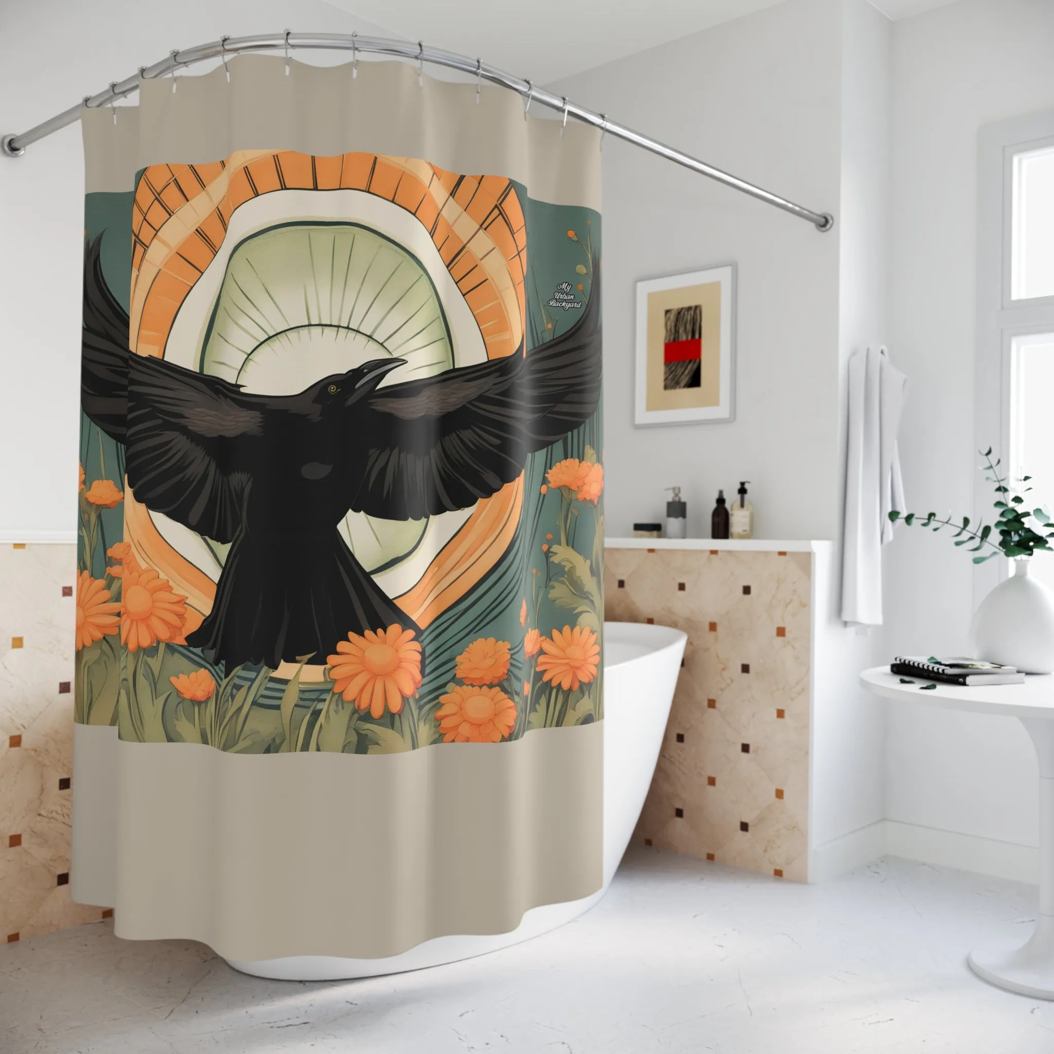 Flying Crow, Shower Curtain, Tan accent color - 71" x 74"