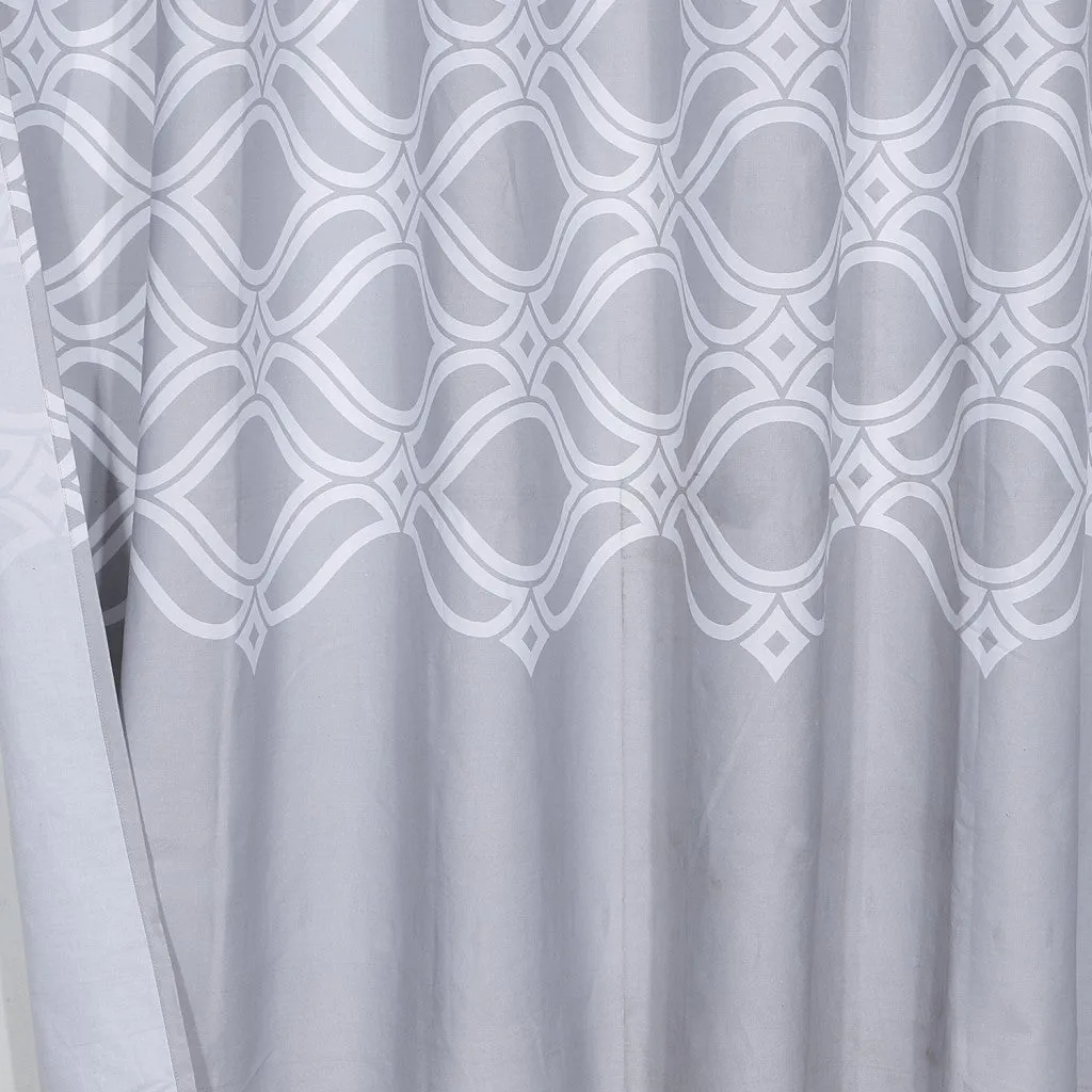 Gray And White Printed Lattice Shower Curtain