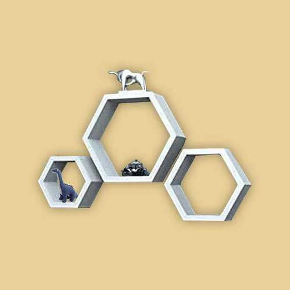 Hexagonal Shape MDF Wall Shelf | Floating shelves (Set of 3)