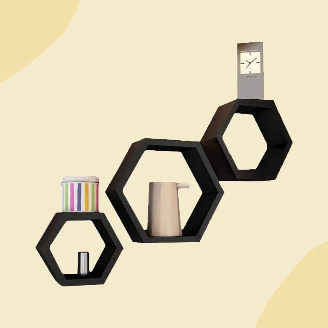 Hexagonal Shape MDF Wall Shelf | Floating shelves (Set of 3)